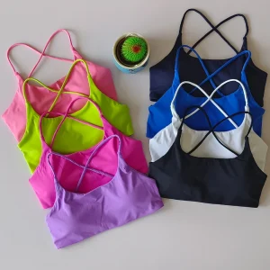  Solid Colorsexy Soft Women Fitness Sports Bra Top Gym Yoga underwear cross Back Cutout Athletic Tight Workout With Chest Pad