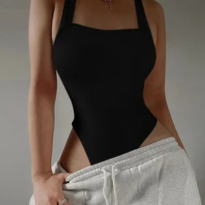 Women's Bodysuits Sexy Ribbed Sleeveless Square Neck Sleeveless Tank Tops Bodysuits